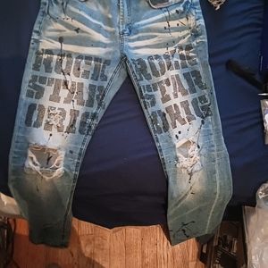 Rockstar denim brand jeansuit Top & bottom stud pants & top jacket Rockstar fur